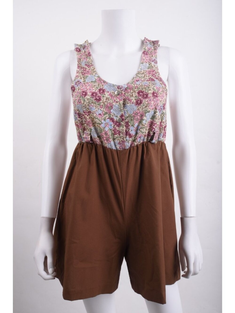 Vintage Girl Scouts Brownie Culotte Romper Dress Uniform Size 12 Brown Floral